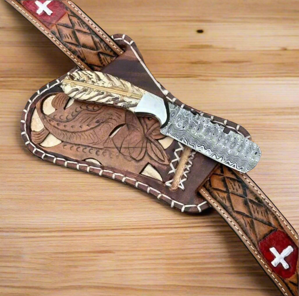 4" Blade Belt Knife with Pinecone Resin & Steel Bolster Handle