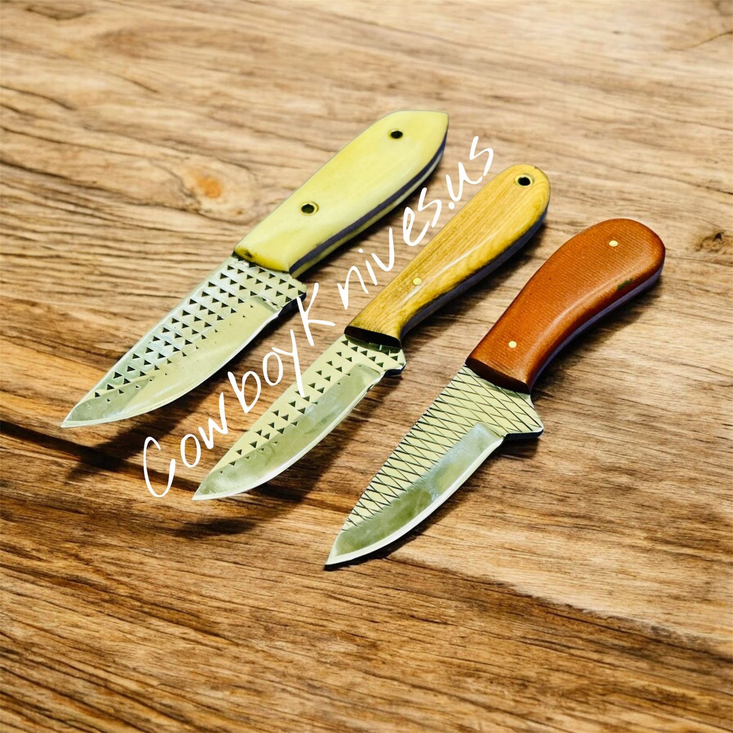 3" Blade Custom Fixed Blade Knives with Bone, Ash Wood & Micarta Handles