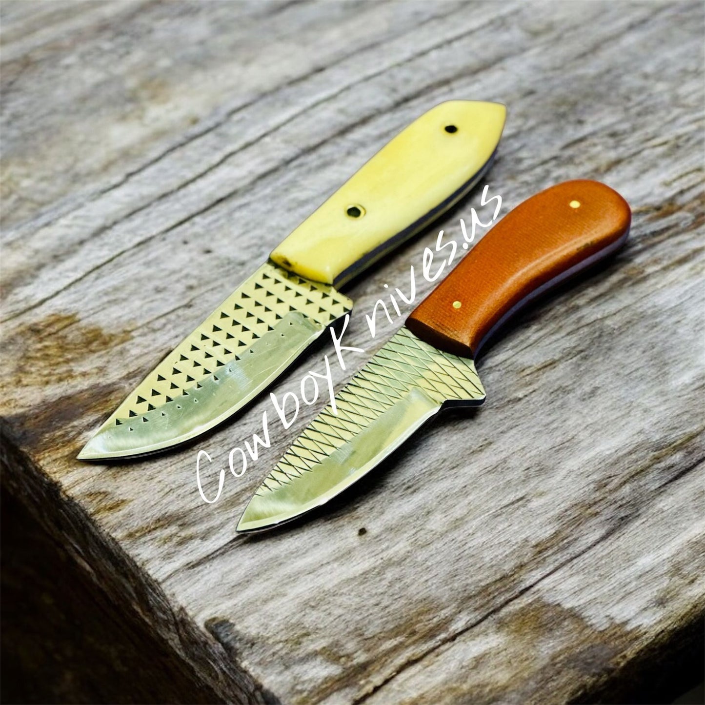 3" Blade Ranch Cowboy Knives and Sheaths – Rasp Steel, Bone & Micarta Handles