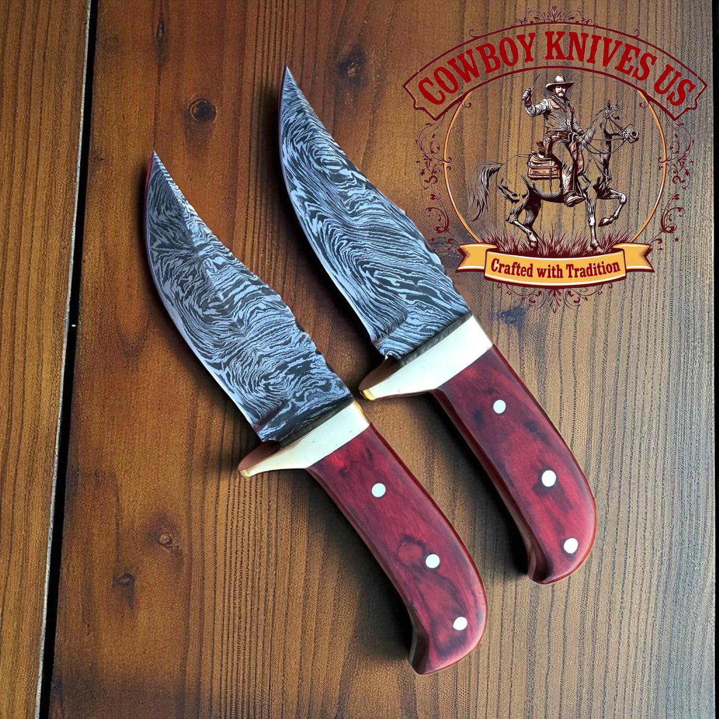 3.25" Blade Ranch Cowboy Knives and Sheaths – Exotic Wood Handle & Brass Guard