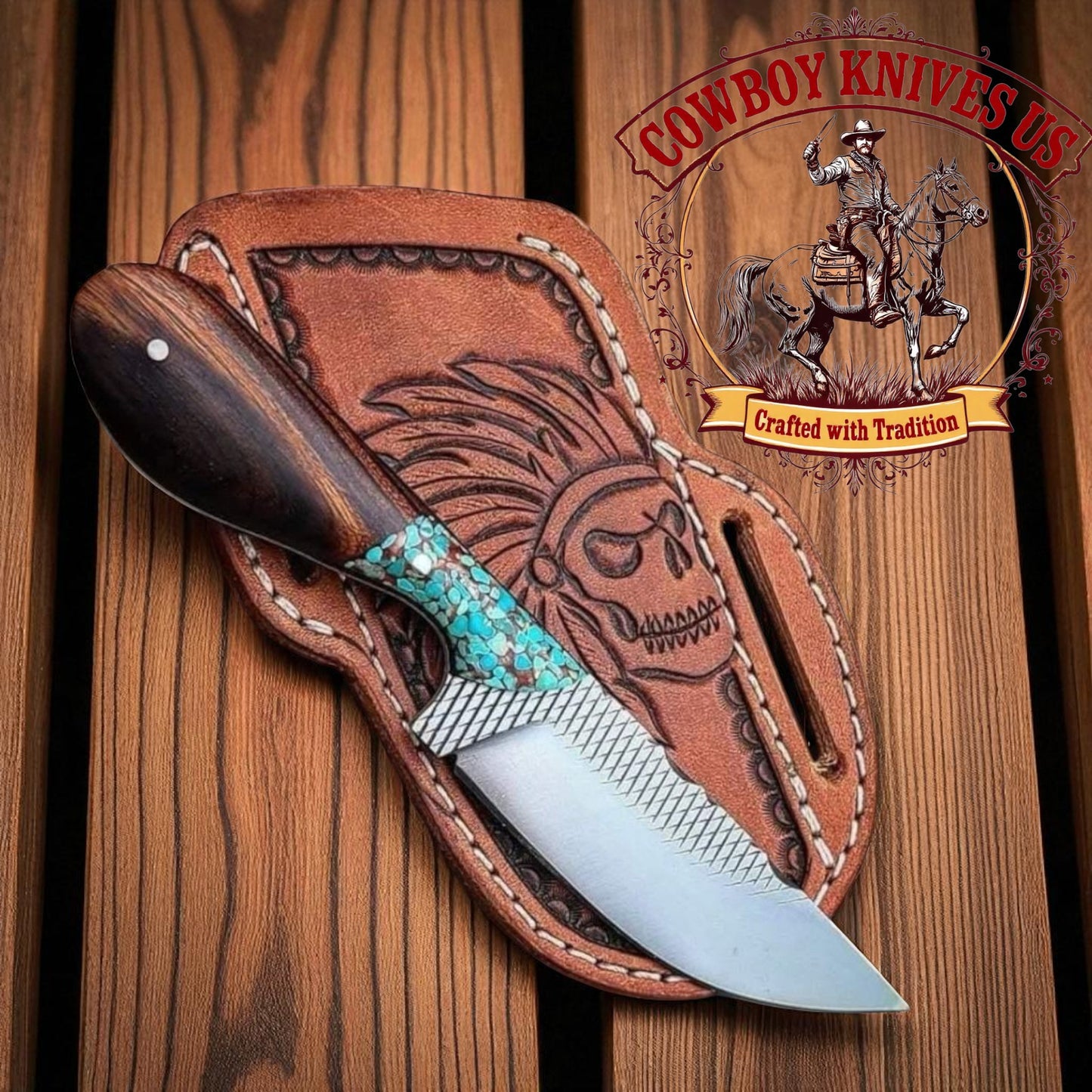 3" Blade Knife Belt with Farrier Steel Blade & Rosewood Handle