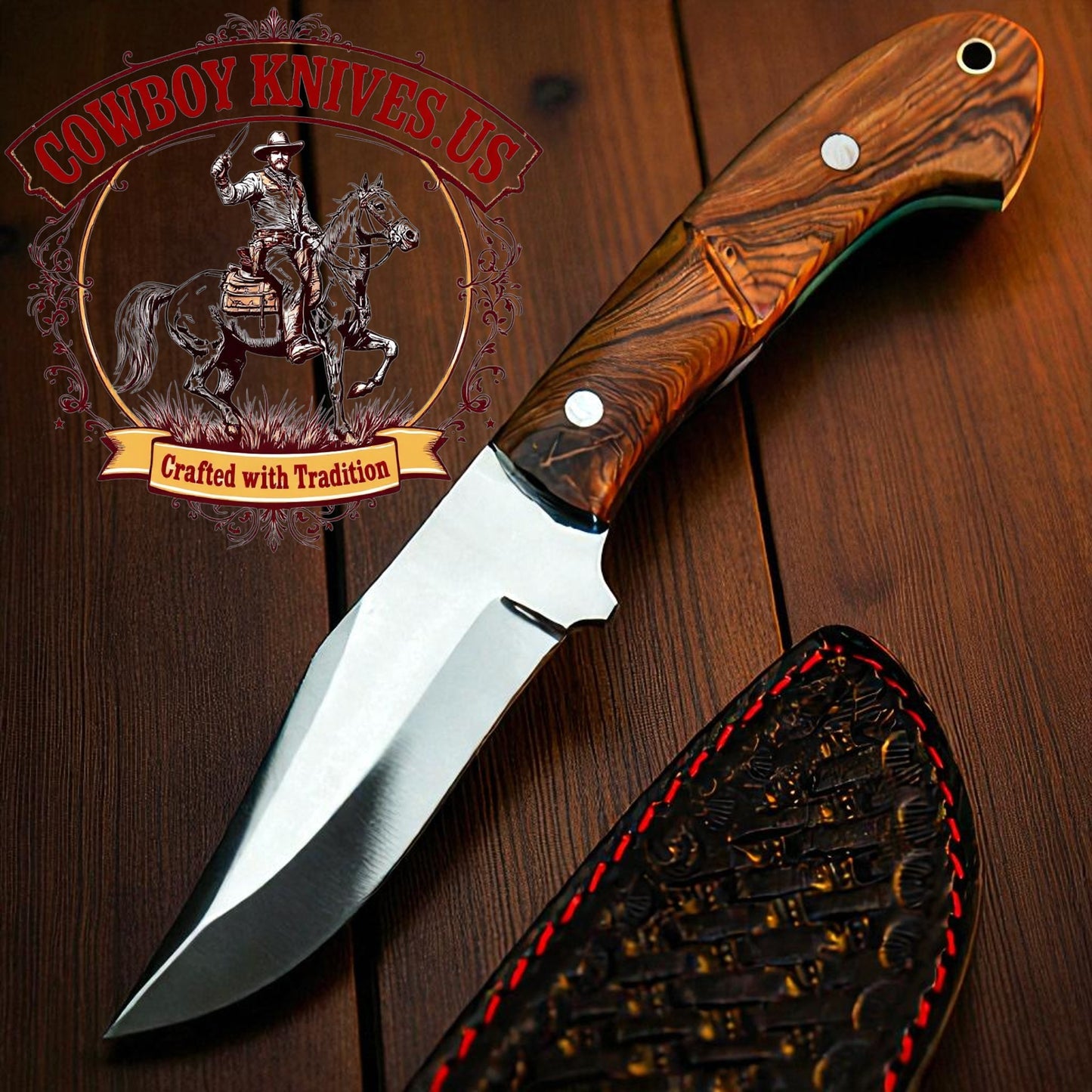 3" Blade Belt Sheath Knife with Olive Wood Handle
