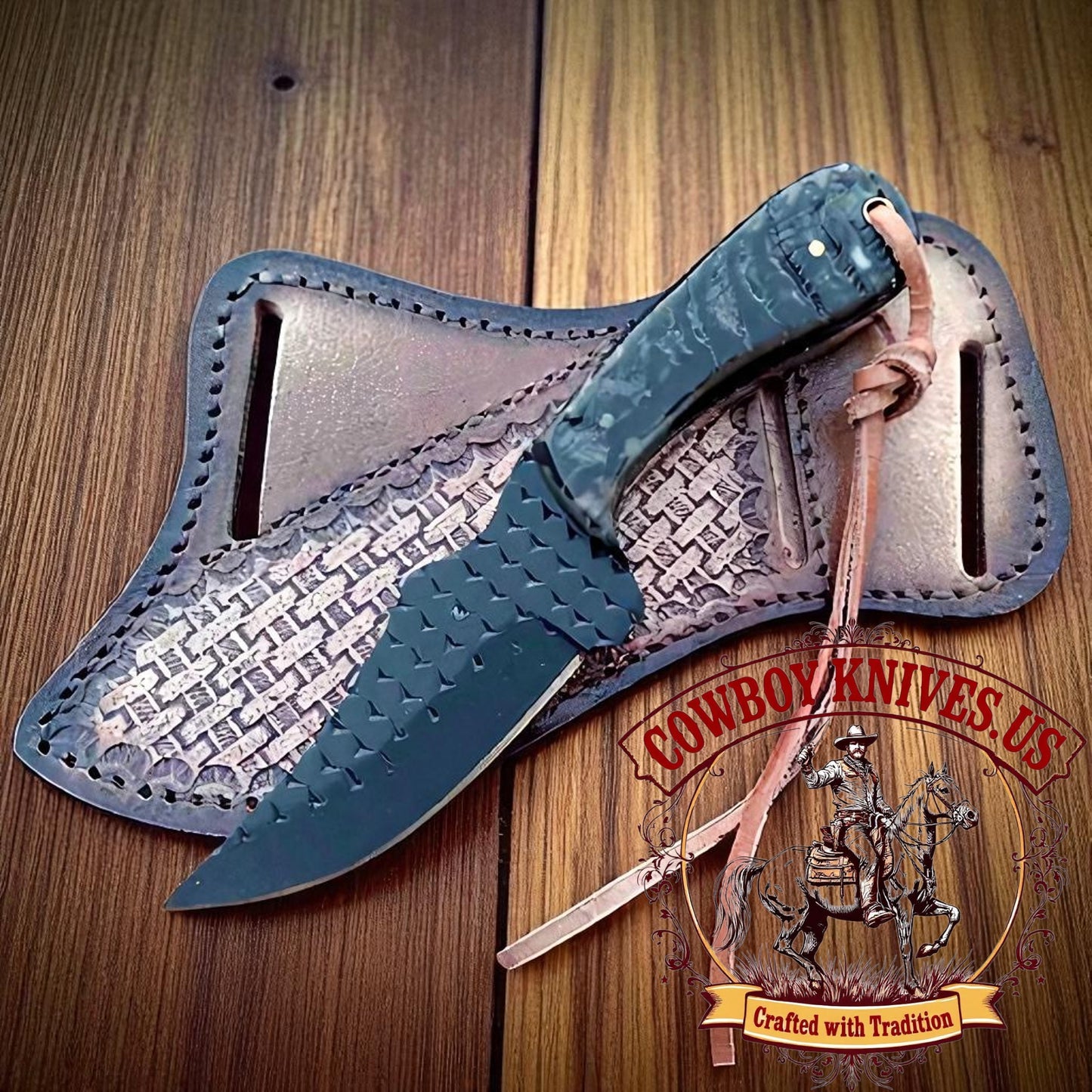 3.5" Blade Western Knife and Sheath with Ram Horn Handle