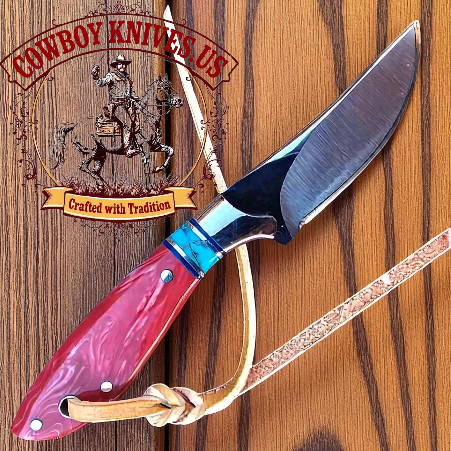 3" Blade Belt Buckle Knife with Epoxy Resin & Turquoise Spacer Handle