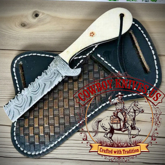 4" Blade Damascus Bull Cutter with Bone Handle