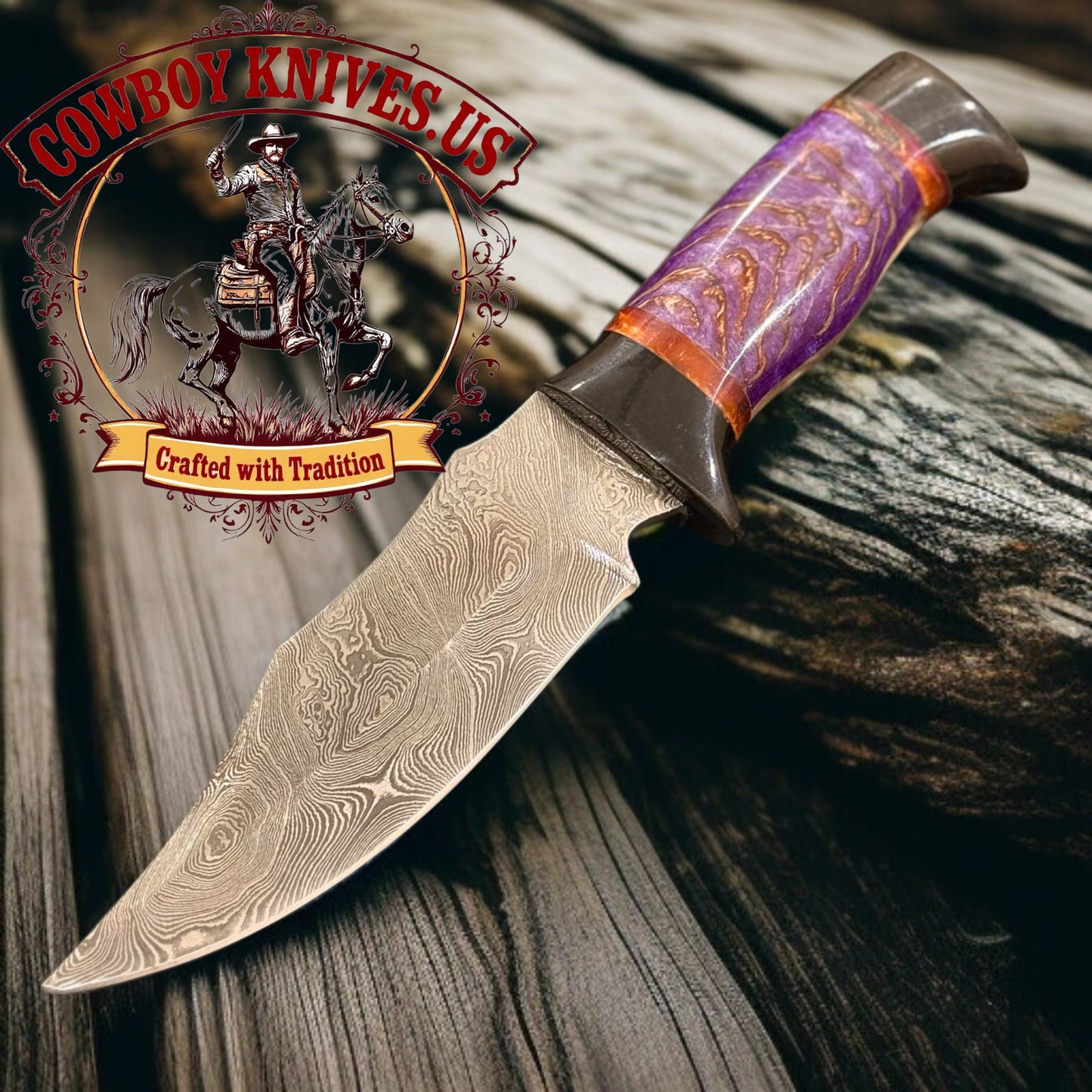 5" Blade Damascus Knife with Pinecone Resin Handle