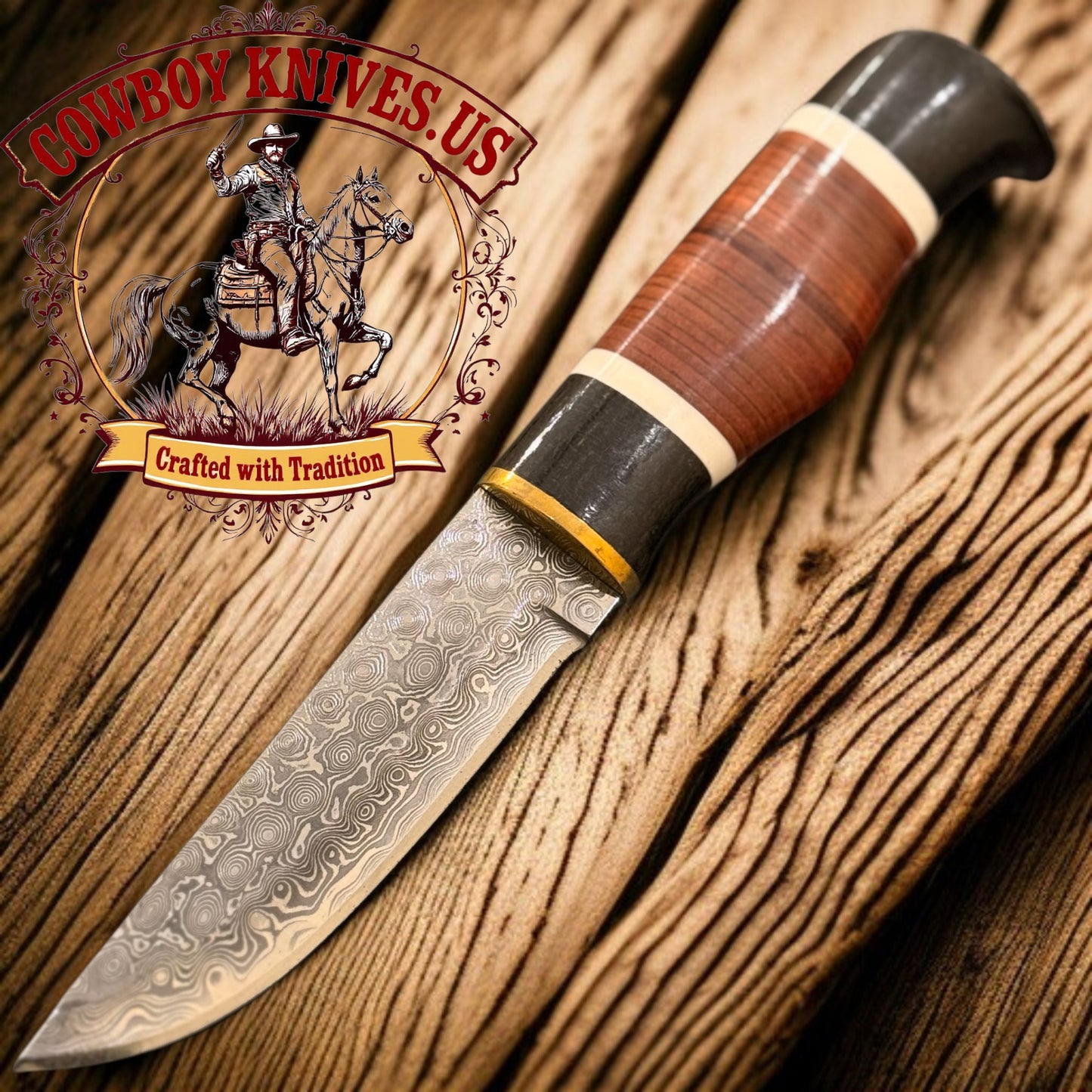 3.5" Blade Cowboy EDC Knife with Handcrafted Leather & Horn Handle