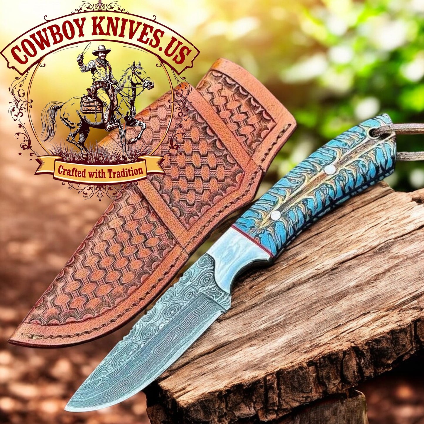 3" Blade EDC Ranch Knife with Pinecone Resin & Steel Bolster Handle