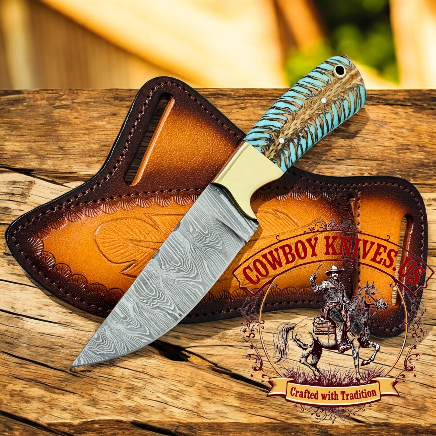 4" Blade Real Cowboy Knife with Pinecone Resin Handle