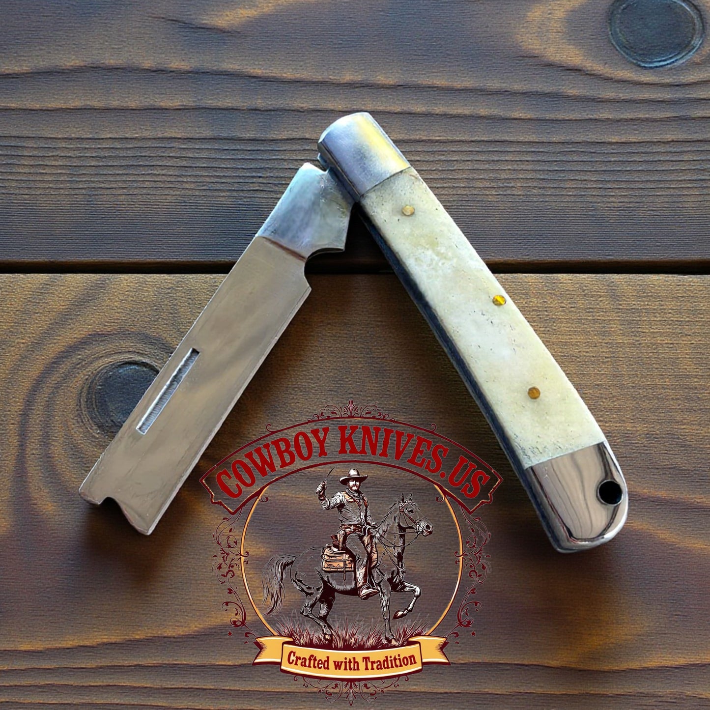 3" Blade cowboy pocket knife sheath with Bone & Steel Bolsters Handle