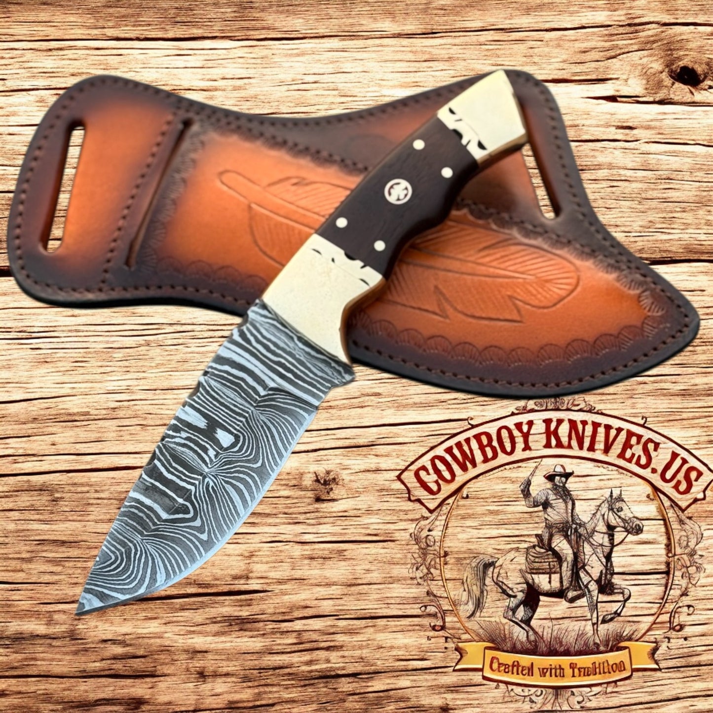 4" Blade Belt Carry Cowboy Knife with Wenge Wood & Brass Bolsters