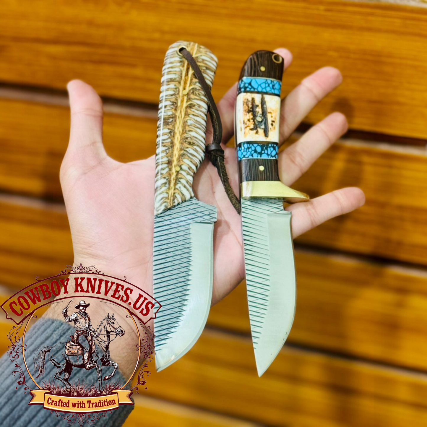 4" Blade cowboy knives with Pinecone Resin & Antler Turquoise Handles