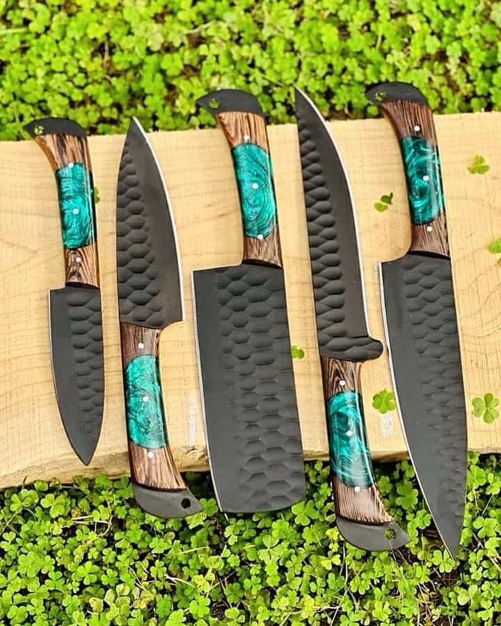 5-Piece VG10 Steel Kitchen Knife Set – Powder-Coated Blades with Hybrid Resin Handles | Premium Chef Knife Set for Modern Kitchens