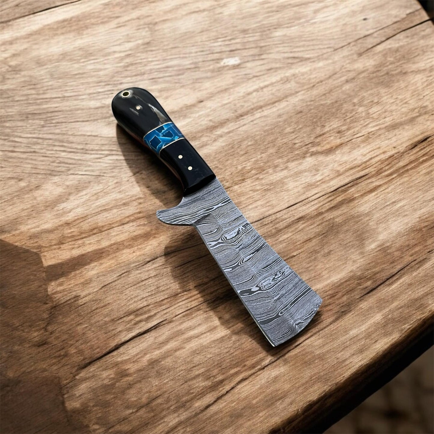Bull Cutter Knife – Damascus Steel Blade with Buffalo Horn, Resin & Micarta Handle | Belt Knife | Men’s Knife | Best Western Cowboy Knife