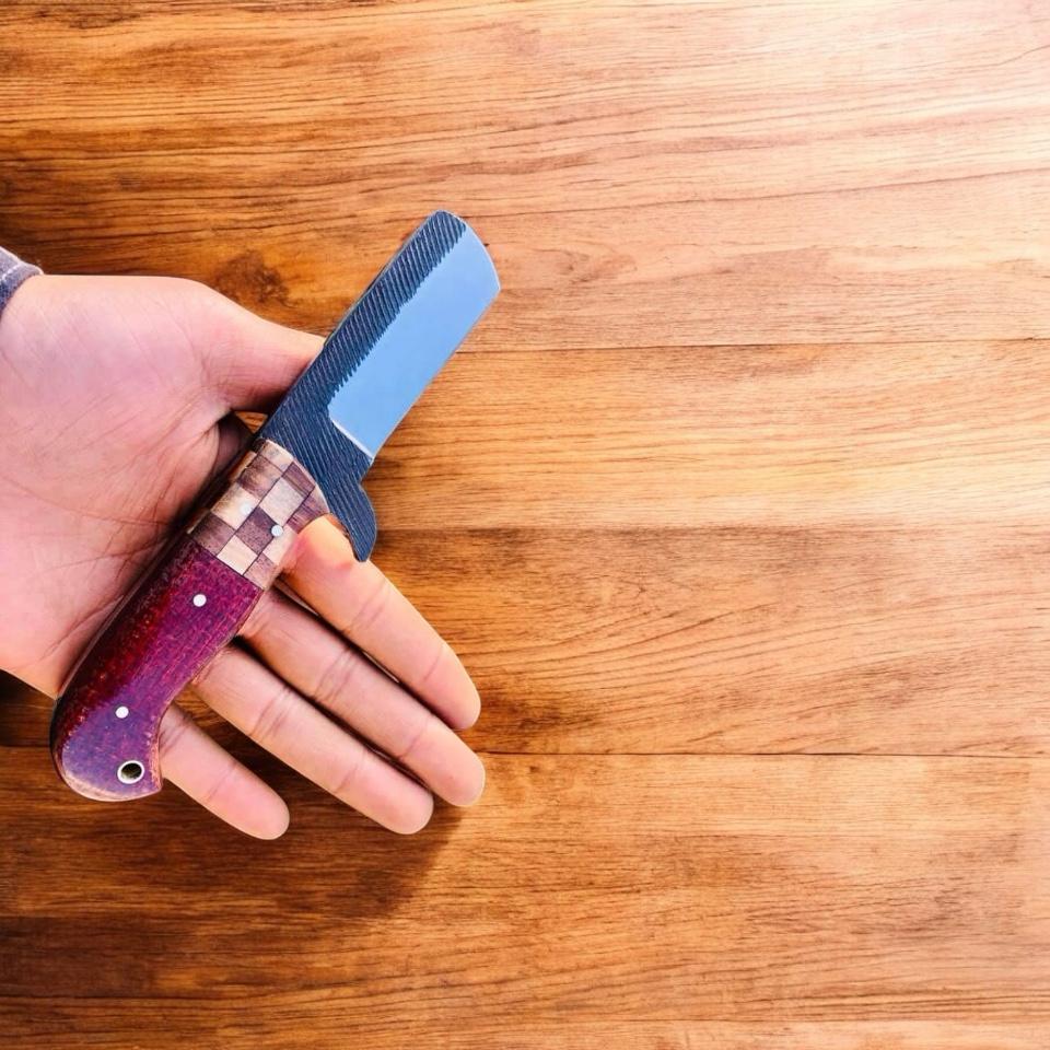 Bull Cutter Knife – Rasp Tool Steel Blade with Micarta Handle & Wooden Spacer | Belt Knife | Men’s Knife | Best Western Cowboy Knife