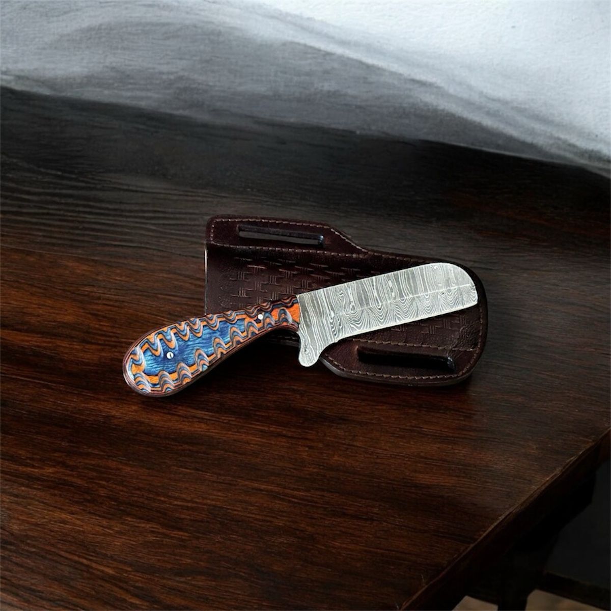 Ranch Skinner Bull Cutter Knife – Damascus Steel Blade with File-Worked Dollar Sheet Handle