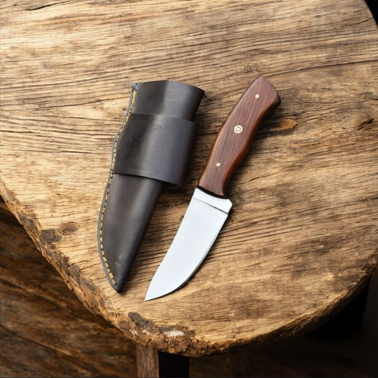 Cowboy Knife – J2 Steel Blade with Rosewood Handle & Leather Sheath