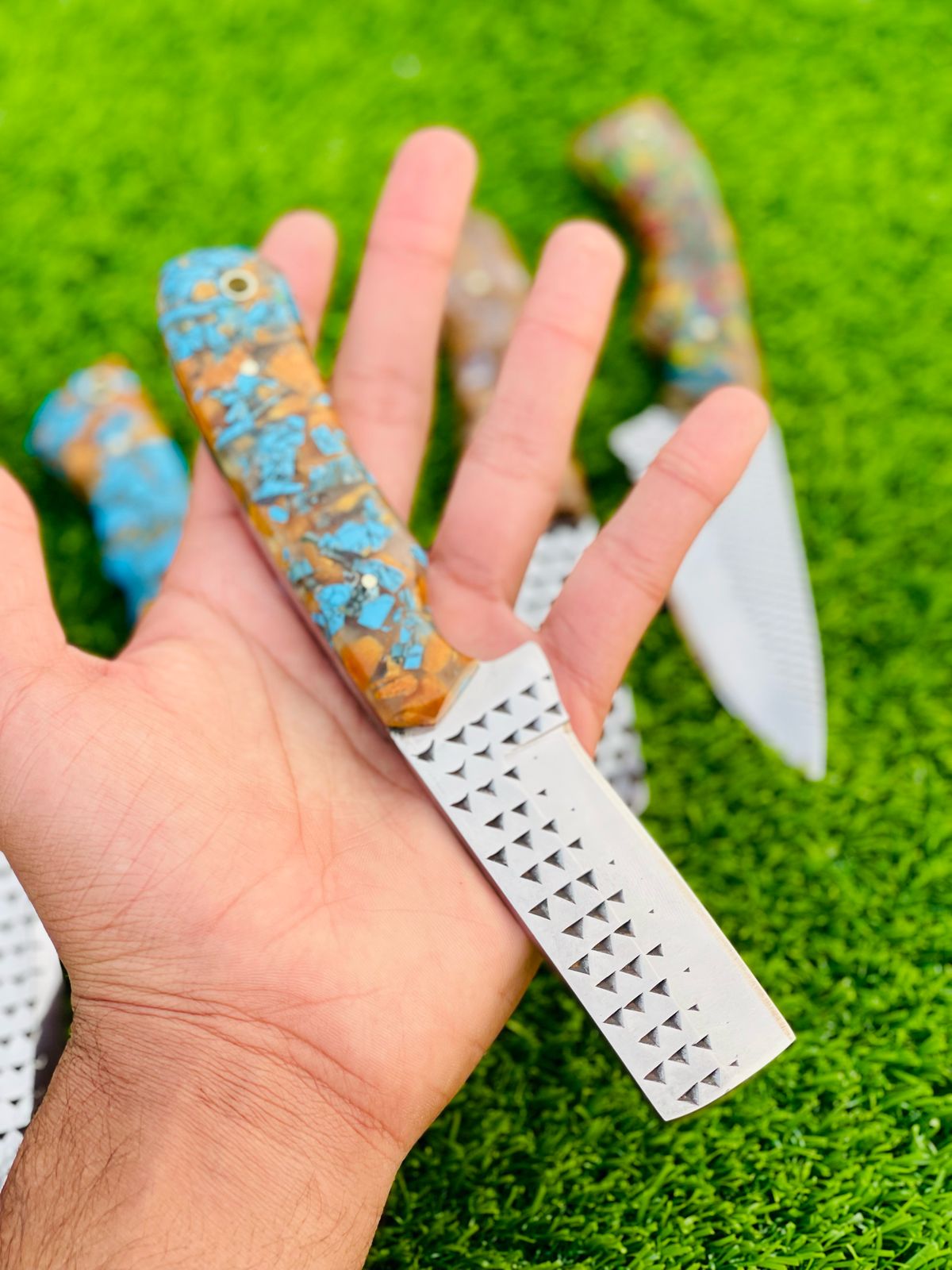3" Blade Bull Cutter Knife with Turquoise Stone Resin Handle