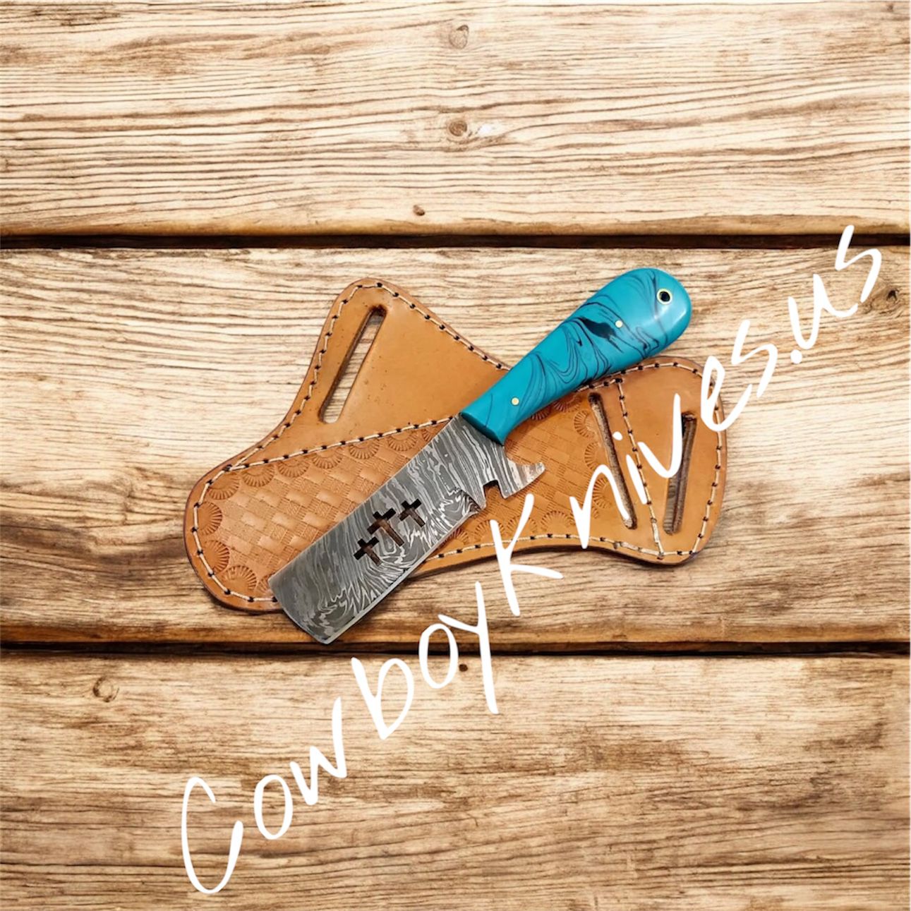 4.25" Blade Bull Cutter Knife with Damascus Steel & Epoxy Resin Handle