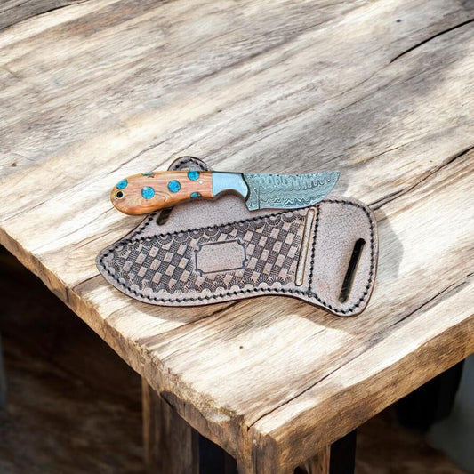 2.5" Blade Cowboy Knife Sheath with Ashwood Resin Handle