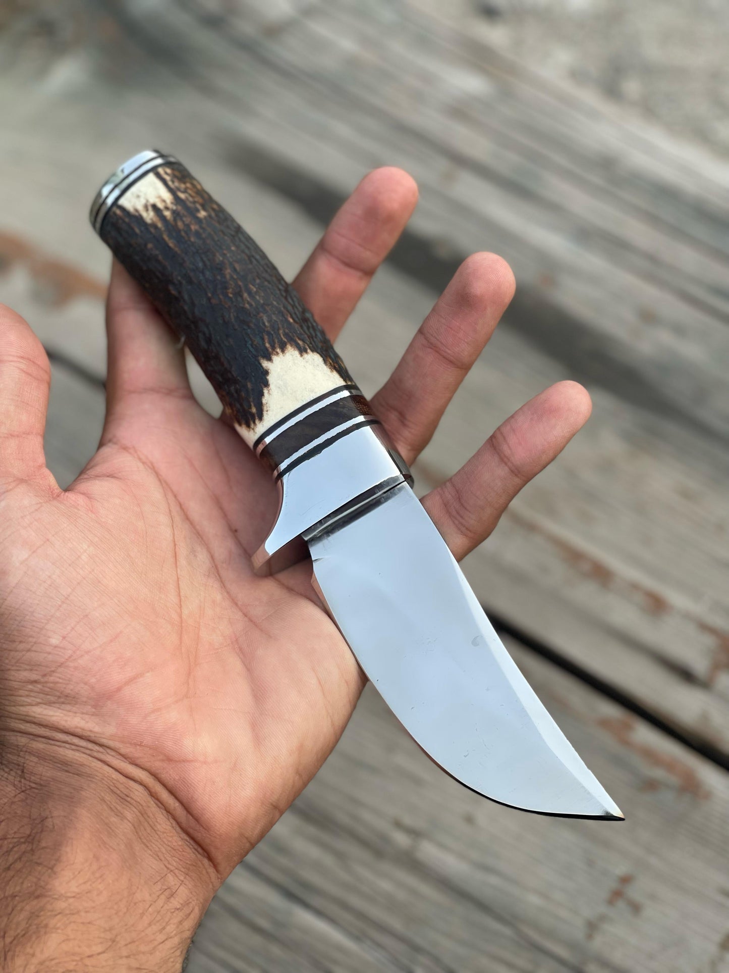 Cowboy Knife – D2 Steel Blade, Stag Horn Handle & Leather Sheath
