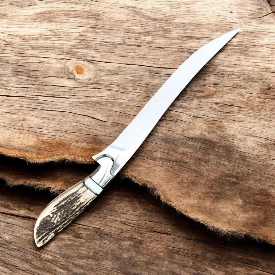 Best Fillet Knife – 440C Stainless Steel Blade with Stag Horn Handle, Steel Bolster, Turquoise Spacer & Leather Sheath | Fish Fillet Knife | Boning Knife | cowboyknives.us | kniveshq Quality