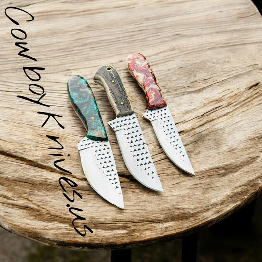 3.5" Blade Ranch Cowboy Knives and Sheaths – Rasp File Steel with Resin & Antler Handles