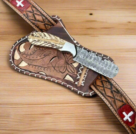 4" Blade Belt Knife with Pinecone Resin & Steel Bolster Handle