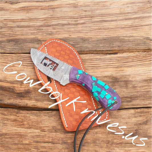 4" Blade Knife in a Belt with Turquoise Epoxy Resin Handle