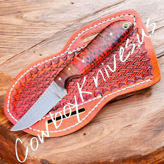 2.5" Blade Belt Knife with Epoxy Resin & Wooden Bolster Handle