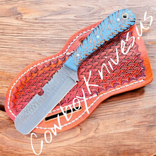 4" Blade Bull Cutter Knife with Pinecone Epoxy Resin Handle