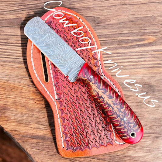 3.5" Blade Bull Cutter with Damascus Steel & Pinecone Resin Handle