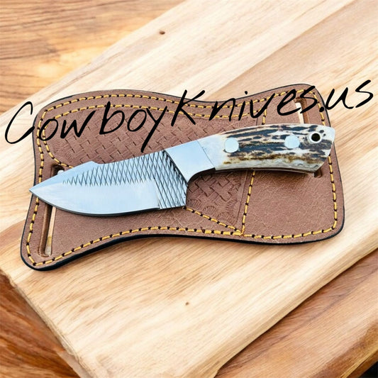 3.5" Blade Belt Knife with Antler Horn & Steel Bolster Handle