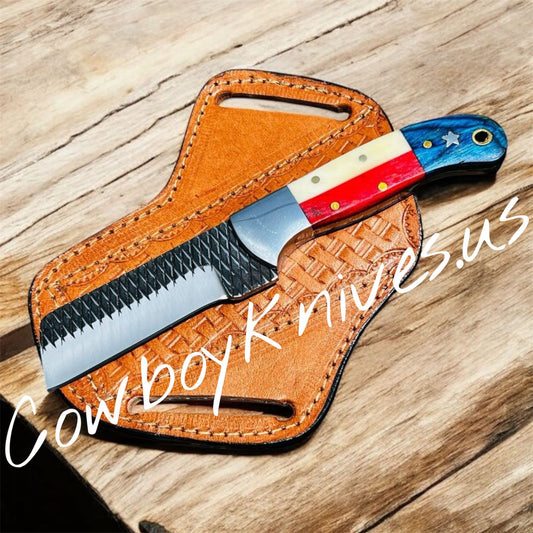 3" Blade Bull Cutter Knife with TX/US Flag Exotic Wood & Bone Handle