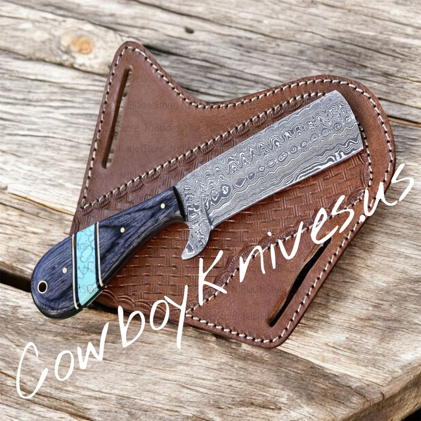 4" Blade Bull Cutter Knife with Exotic Wood & Turquoise Spacer Handle