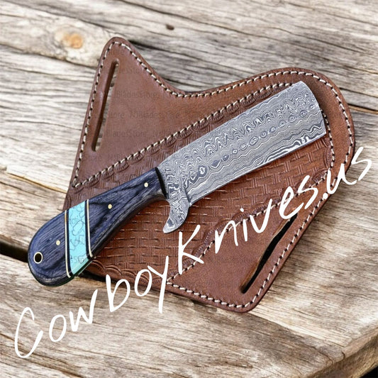 4" Blade Bull Cutter Knife with Exotic Wood & Turquoise Spacer Handle