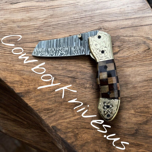 3" Blade Western Pocket Knife with Exotic Wood & Brass Bolsters