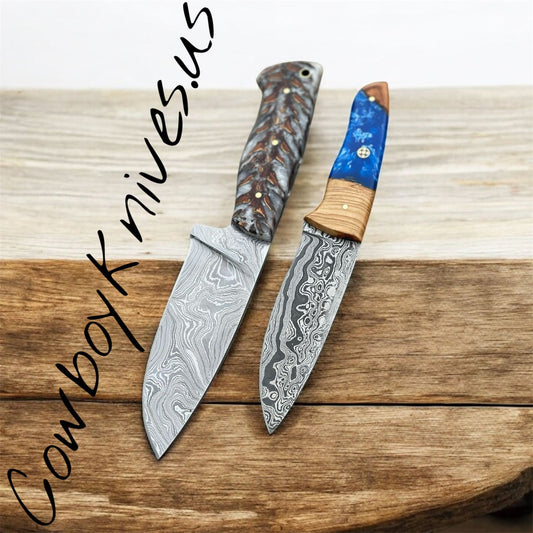 Cowboy Knives – Damascus Steel with Pinecone & Resin Handles