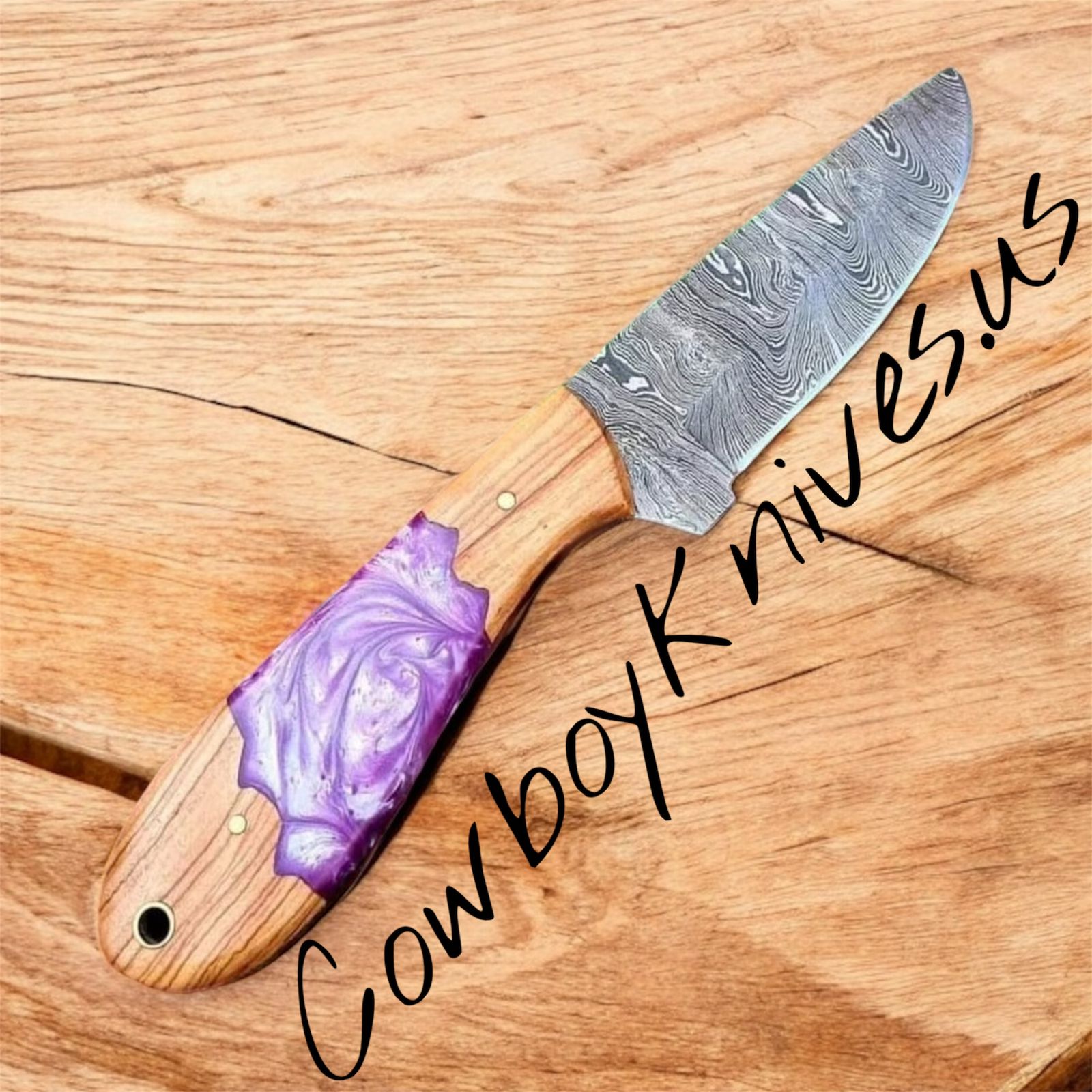 3" Blade Western Knife Sheath with Damascus Steel & Hybrid Wood Resin Handle
