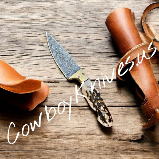 3" Blade Cowboy Knife with Antler Horn & Brass Bolster Handle