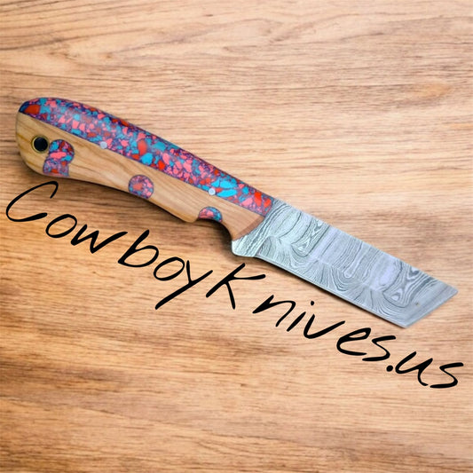 3" Blade Bull Cutter Knife with Wood Epoxy Resin Handle