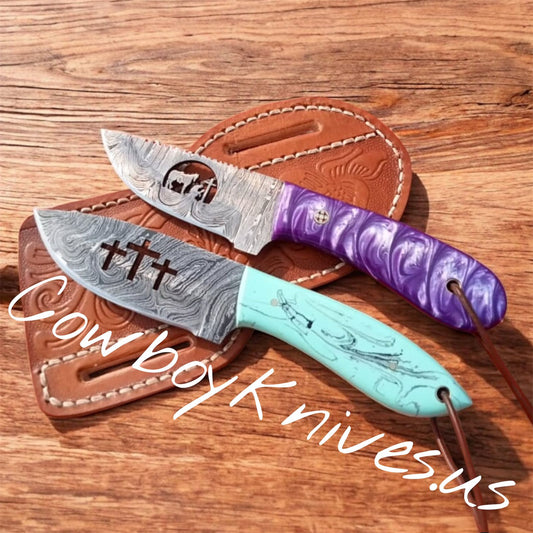 Cowboy Knives – Damascus Steel Blades with Epoxy Resin Handles | 7.5" & 7"