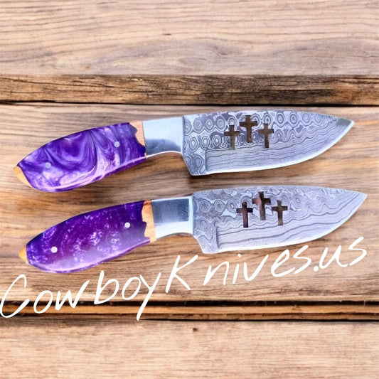 4" Blade Custom Sheath Knives with Epoxy Resin Handle & Steel Bolster
