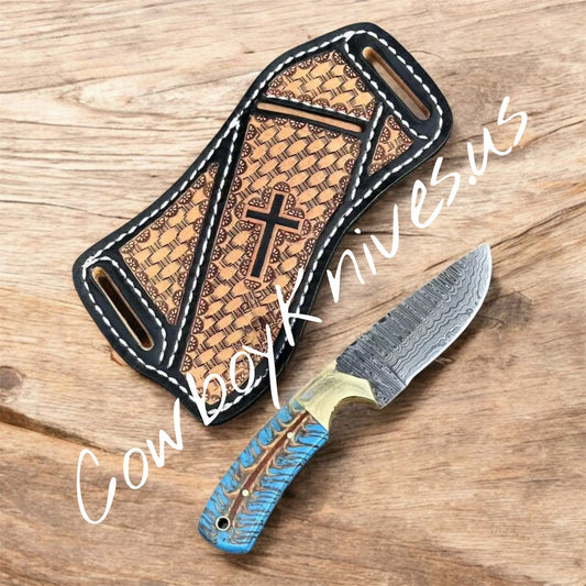 4" Blade Ranch Knife with Pinecone Epoxy Resin & Brass Bolster Handle