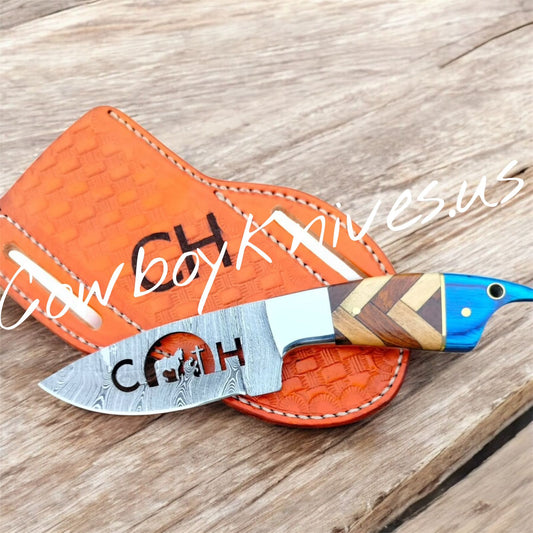 4" Blade Knife in a Belt – Damascus Steel with Exotic Wood Handle