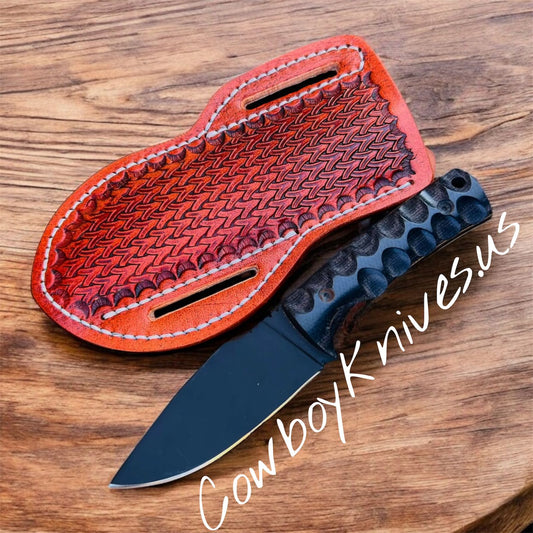 4" Blade Cowboy Knife Sheath with D2 Powder Coated Steel & Micarta Handle