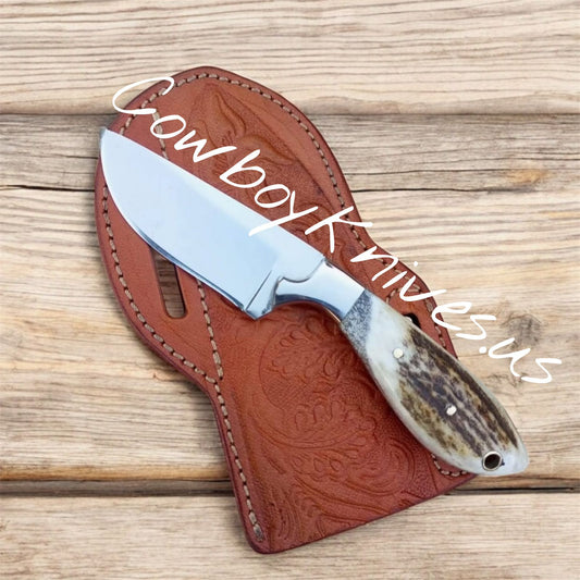 4" Blade Western Knife Sheath with Antler Horn Handle