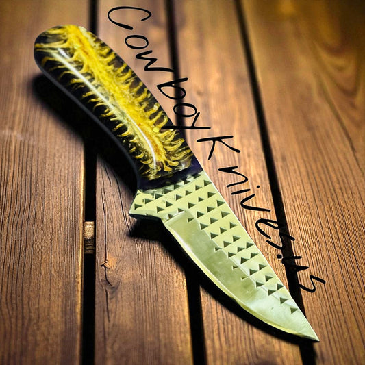 3" Blade Belt Buckle Knife with Pinecone Resin Handle