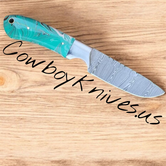 3.25" Blade Cowboy Knife Sheath – Damascus Steel & Epoxy Resin Handle
