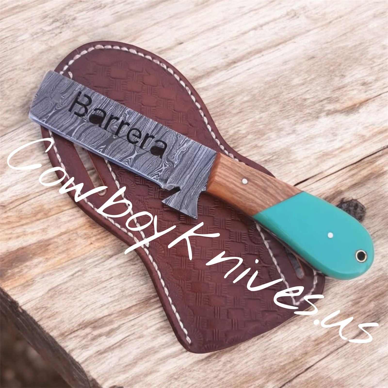 4.5" Blade Bull Cutter with Damascus Steel & Epoxy Wood Handle